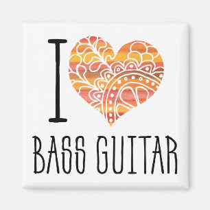 I Liebe Bass Guitar Orange Mandala Herz Magnet