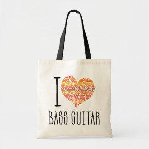 I Liebe Bass Guitar Orange Mandala Herz Tragetasche