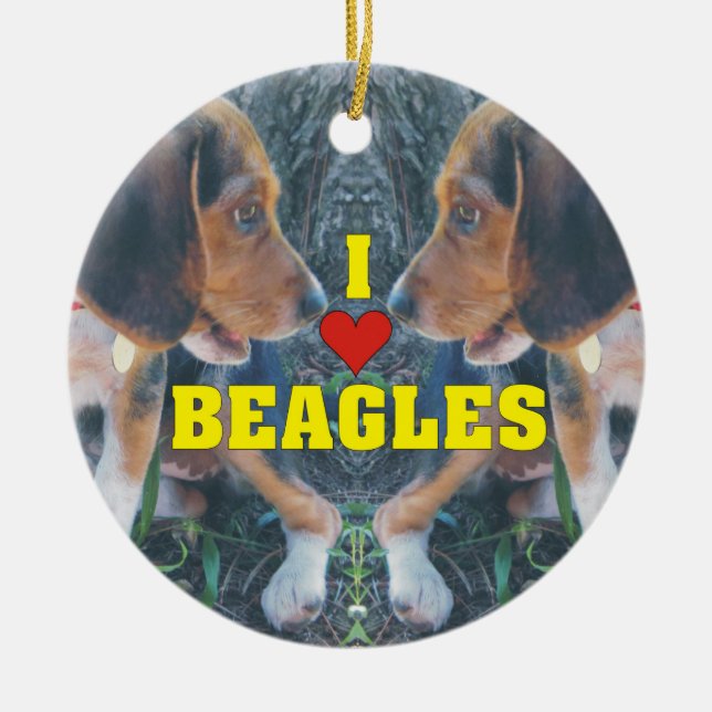 I Liebe-Beagle-Beagle-Welpen Keramik Ornament (Vorne)