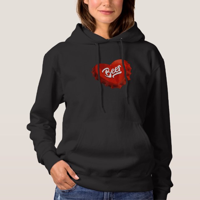 I Liebe Beer Red Bottle Cap Herz Hoodie (Vorderseite)