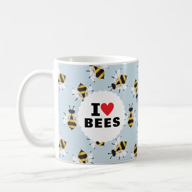 I Liebe Bienen Gemustert Sky Blue Kaffee Tasse (Links)