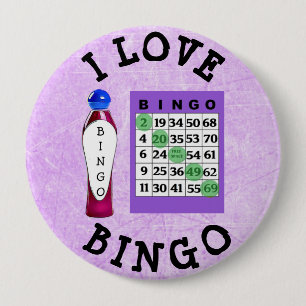 I Liebe BINGO lila Karten-Knopf Button