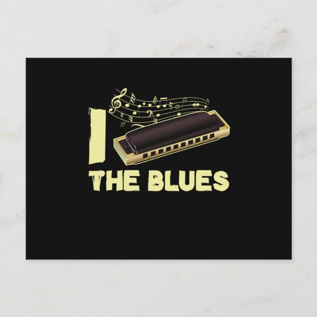 I Liebe Blues Harmonica Musikinstrument Geschenk Postkarte (Vorderseite)
