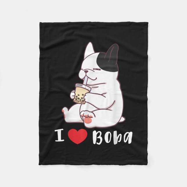 I Liebe Boba Bubble Tee Dog Cut Französisch Bulldo Fleecedecke (Vorderseite)