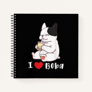 I Liebe Boba Bubble Tee Dog Cut Französisch Bulldo Notizbuch