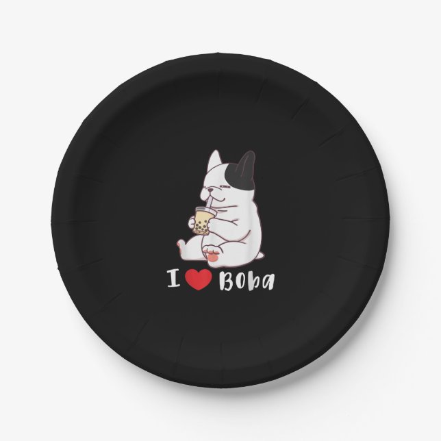 I Liebe Boba Bubble Tee Dog Cut Französisch Bulldo Pappteller (Vorderseite)