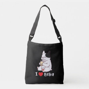 I Liebe Boba Bubble Tee Dog Cut Französisch Bulldo Tragetaschen Mit Langen Trägern