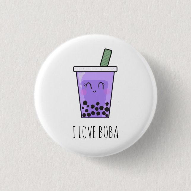 I Liebe Boba Kawaii Bubble Tea Taro Ube Lila Button (Vorderseite)
