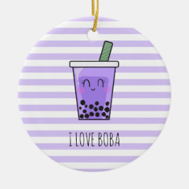 I Liebe Boba Kawaii Bubble Tea Taro Ube Lila Keramik Ornament