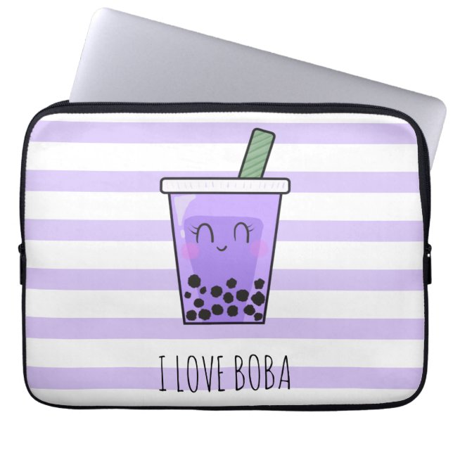 I Liebe Boba Kawaii Bubble Tea Taro Ube Lila Laptopschutzhülle (Vorderseite)
