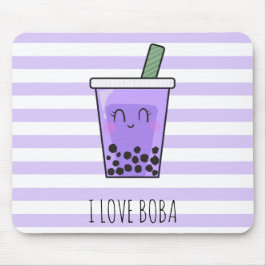 I Liebe Boba Kawaii Bubble Tea Taro Ube Lila Mousepad