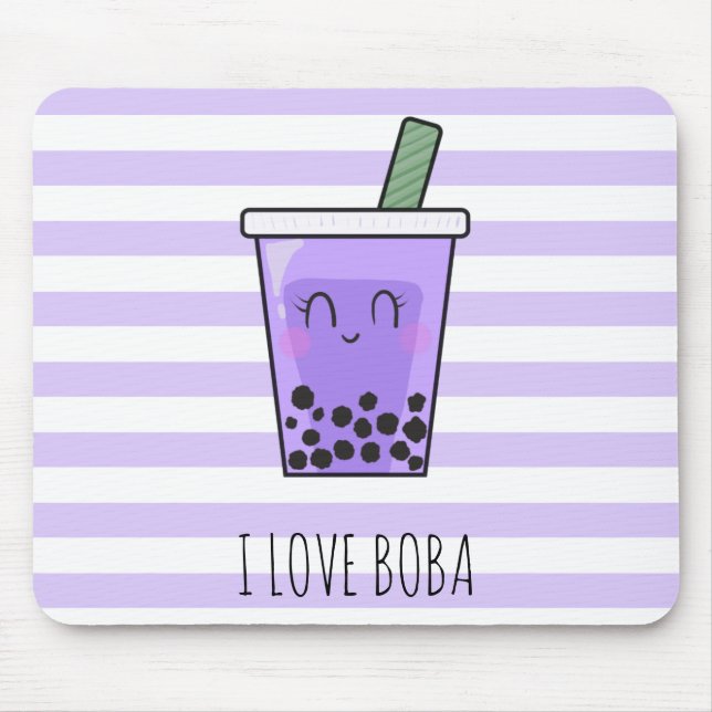 I Liebe Boba Kawaii Bubble Tea Taro Ube Lila Mousepad (Vorne)