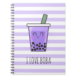 I Liebe Boba Kawaii Bubble Tea Taro Ube Lila Notizblock