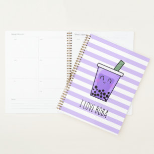 I Liebe Boba Kawaii Bubble Tea Taro Ube Lila Planer