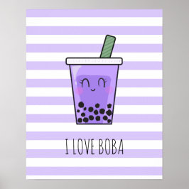 I Liebe Boba Kawaii Bubble Tea Taro Ube Lila Poster