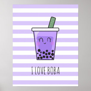 I Liebe Boba Kawaii Bubble Tea Taro Ube Lila Poster