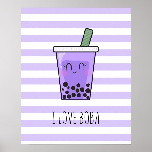 I Liebe Boba Kawaii Bubble Tea Taro Ube Lila Poster (Vorne)