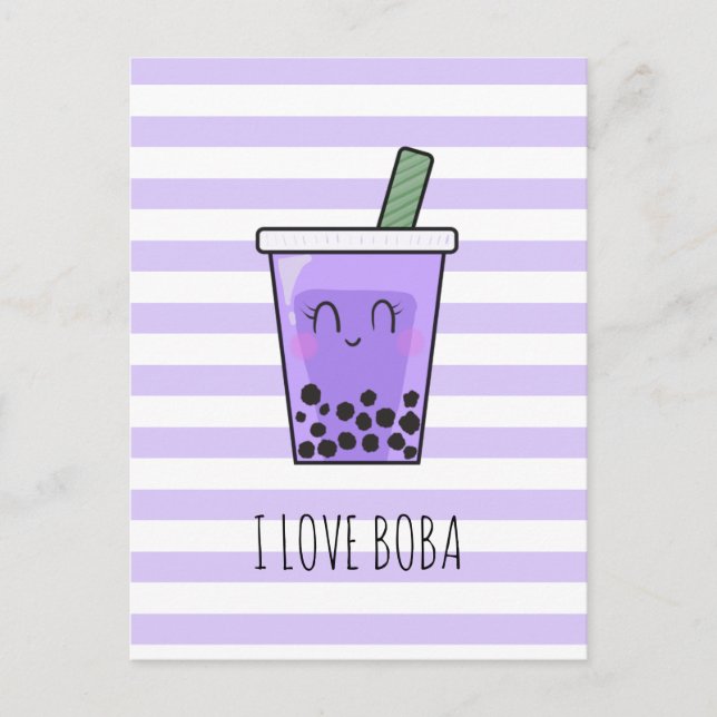 I Liebe Boba Kawaii Bubble Tea Taro Ube Lila Postkarte (Vorderseite)