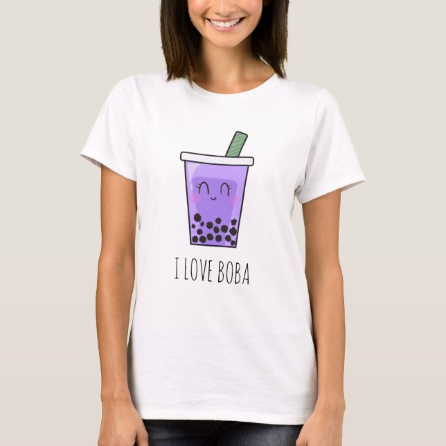 I Liebe Boba Kawaii Bubble Tea Taro Ube Lila T-Shirt (Vorderseite)