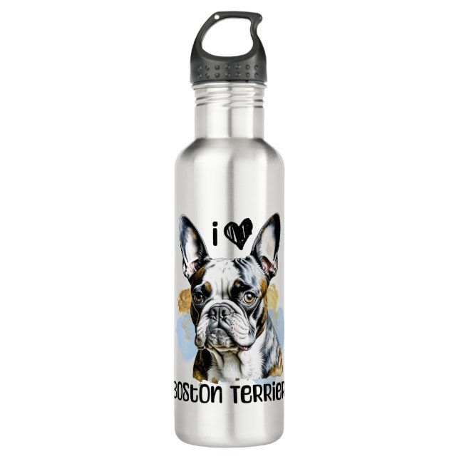 I Liebe Boston Terriers Edelstahlflasche (Vorderseite)