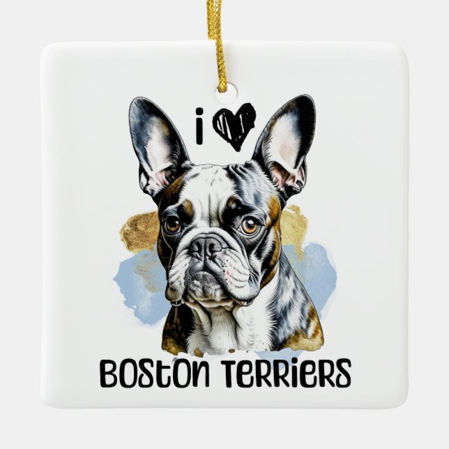 I Liebe Boston Terriers Personalisiert Keramikornament (Vorderseite)