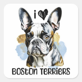 I Liebe Boston Terriers Quadratischer Aufkleber