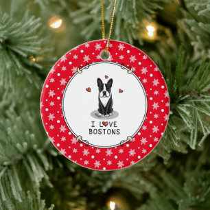 I Liebe Bostons Boston Terriers (schwarz & weiß) Keramik Ornament