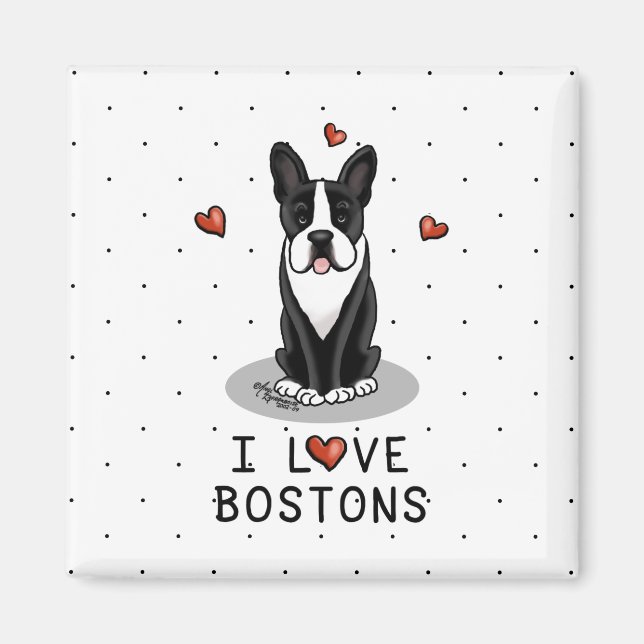 I Liebe Bostons Boston Terriers (schwarz & weiß) Magnet (Vorne)