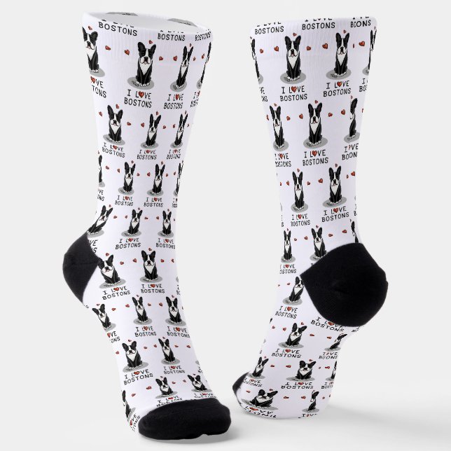 I Liebe Bostons - Boston Terriers (schwarz & weiß) Socken (Gewinkelt)