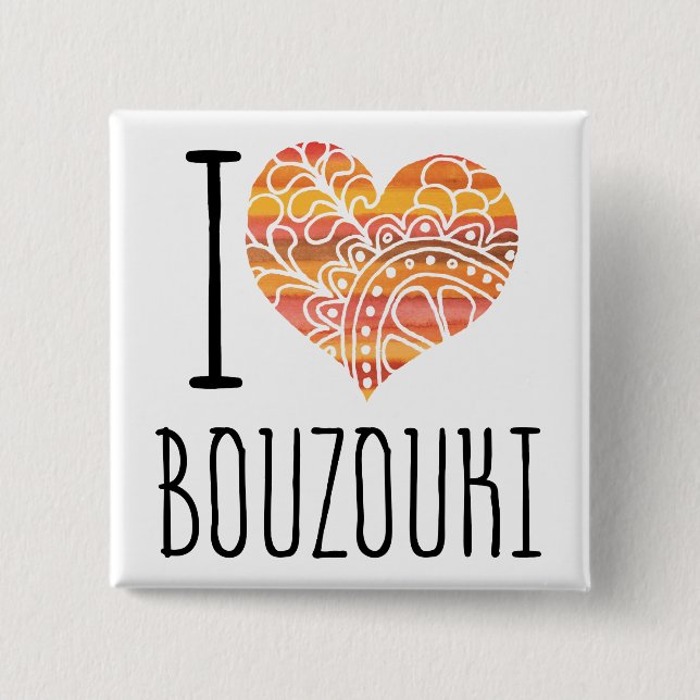 I Liebe Bouzouki Orange Mandala Herz Button (Vorderseite)