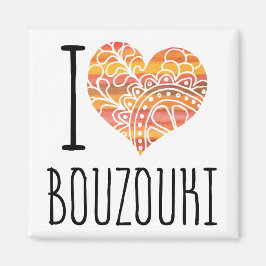I Liebe Bouzouki Orange Mandala Herz Magnet