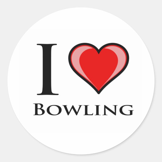 I LIEBE BOWLING RUNDER AUFKLEBER (Vorderseite)