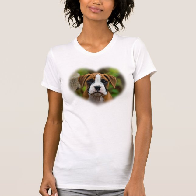 I Liebe-Boxer-Welpen-Hundeherz-Behälter-Spitzen-T T-Shirt (Vorderseite)