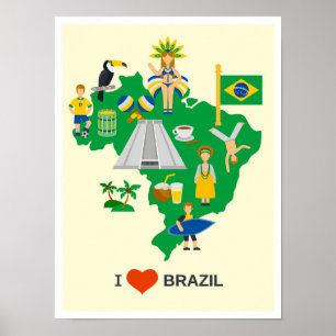 I Liebe Brasilien Art Vintage Reise Illustration Poster