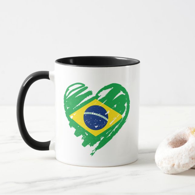 I Liebe Brasilien - Brasilianisches Flaggenherz Tasse (Mit Donut)