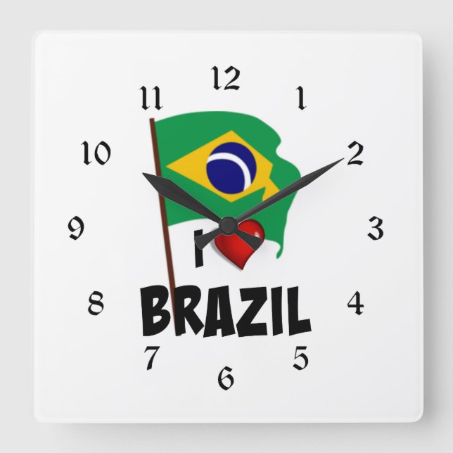 I Liebe Brasilien, Flagge Brasiliens Quadratische Wanduhr (Vorderseite)