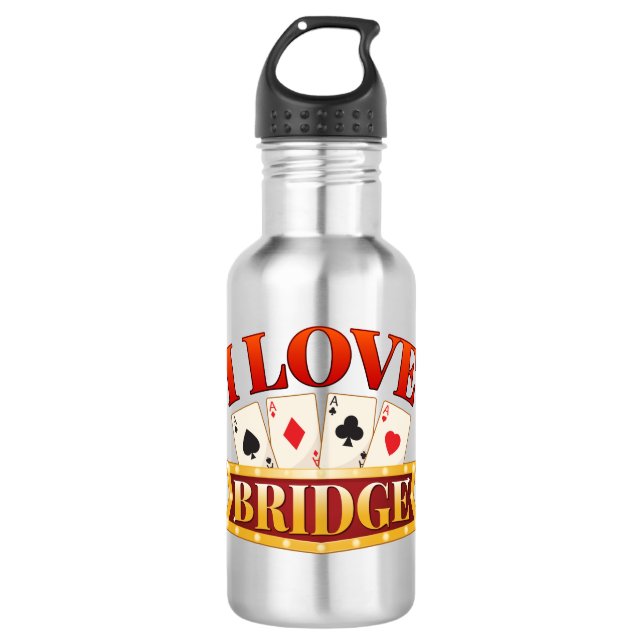 I Liebe Bridge Card Game Player Edelstahlflasche (Vorderseite)