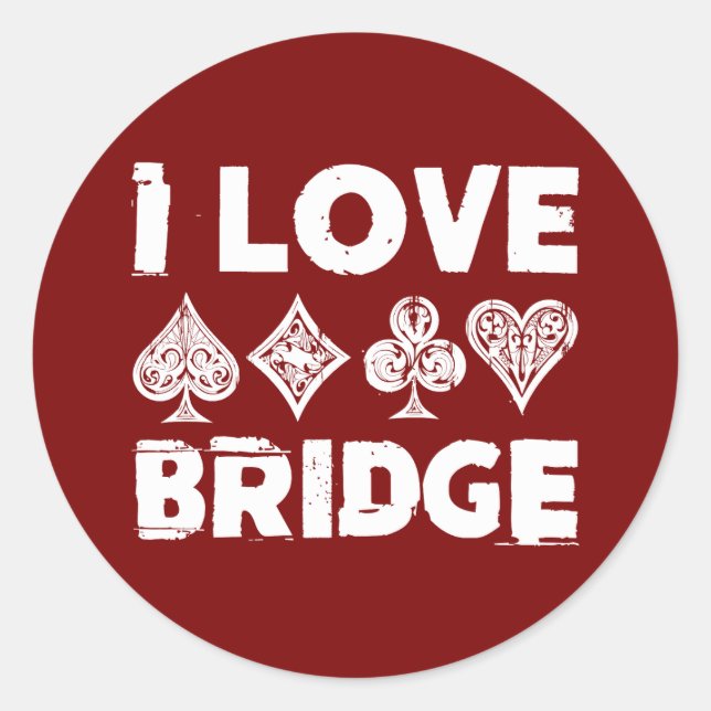 I Liebe Bridge Card Game Player Runder Aufkleber (Vorderseite)