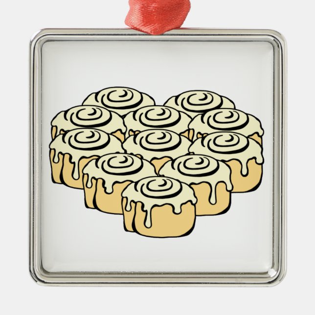 I Liebe-Brötchen-Cartoon Herz-ZimtRolls süßer Silbernes Ornament (Vorne)