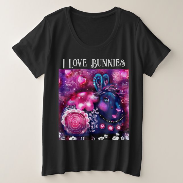 I Liebe Bunnies Whimsical Bunny Painting Art Pink Große Größe T-Shirt (Design vorne)