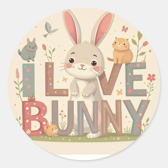 I Liebe Bunny Runder Aufkleber (Vorderseite)