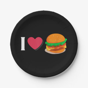 I Liebe Burger Cheeseburger ungesunde Ernährung Pappteller