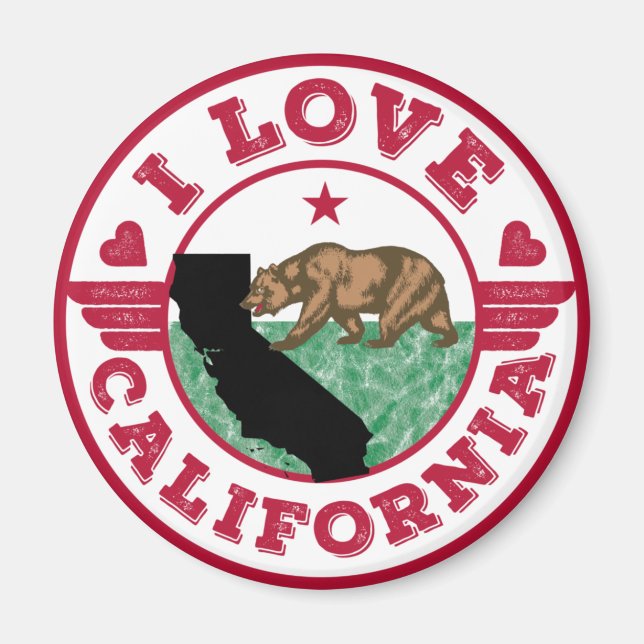 I Liebe California Staat Karte und Flagge Magnet (Vorne)