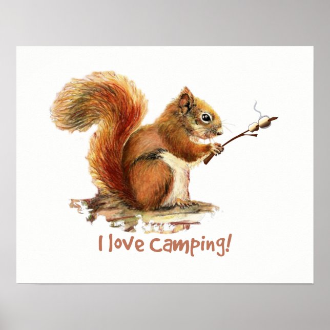 "I Liebe Camping" Fun Eichhörnchen Roastmarshmallo Poster (Vorne)