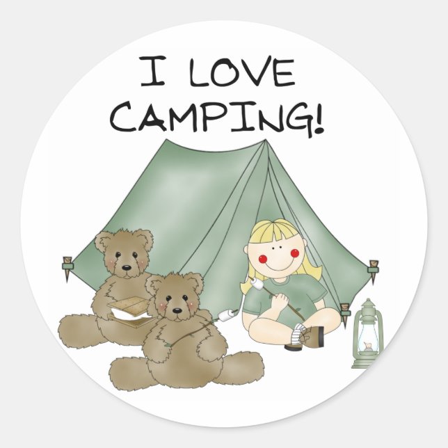 I LIEBE CAMPING RUNDER AUFKLEBER (Vorderseite)