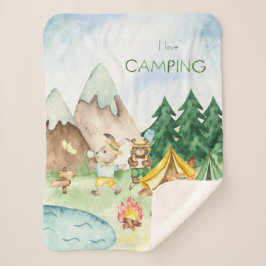 I Liebe Camping Woodland Animal Kids Aquarell Sherpadecke