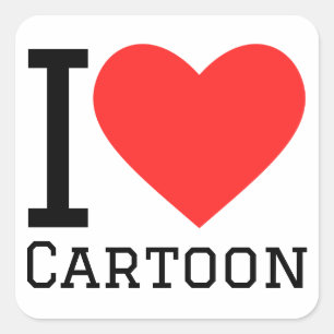 I LIEBE CARTOON QUADRATISCHER AUFKLEBER