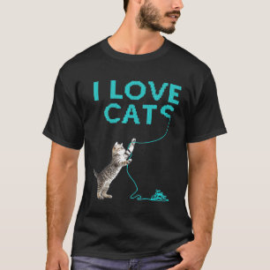 I LIEBE CATS I Idea Funny Knitting Crochet Garn Wo T-Shirt