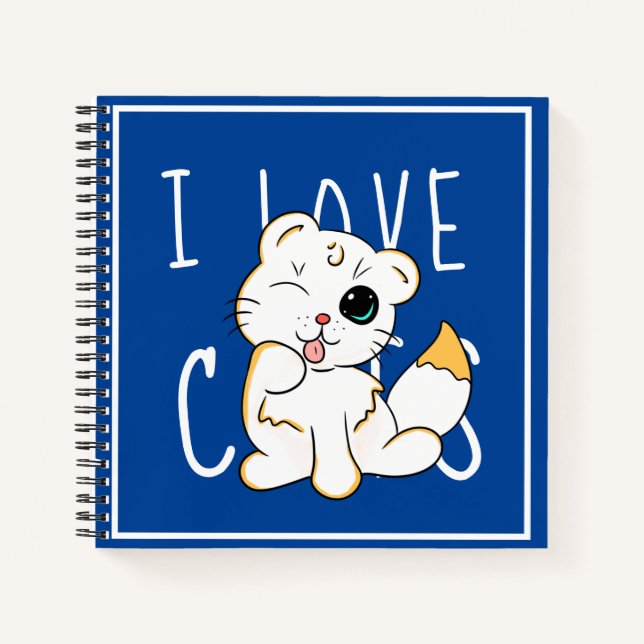 I Liebe Cats - Niedlich Zeichnend Notebook Notizbuch (Vorderseite)