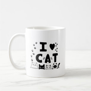 I Liebe Cats Tasse - Niedlicher Cat Print Coffee C